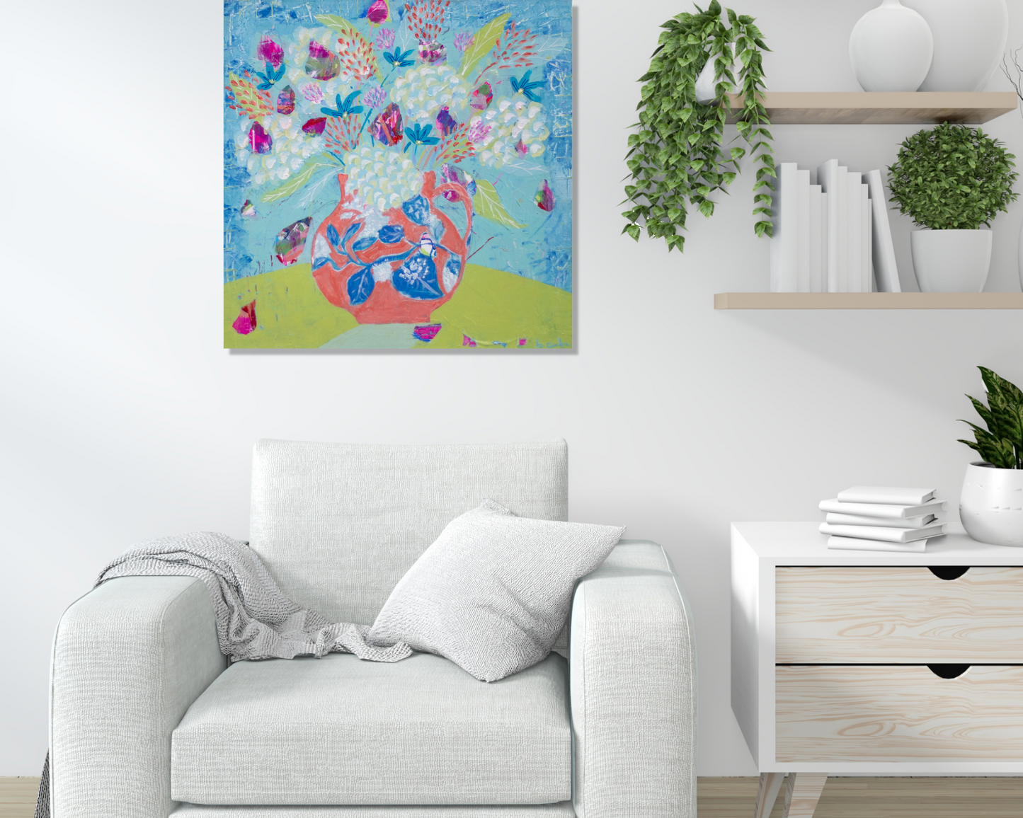 Hydrangeas in an Orange Vase