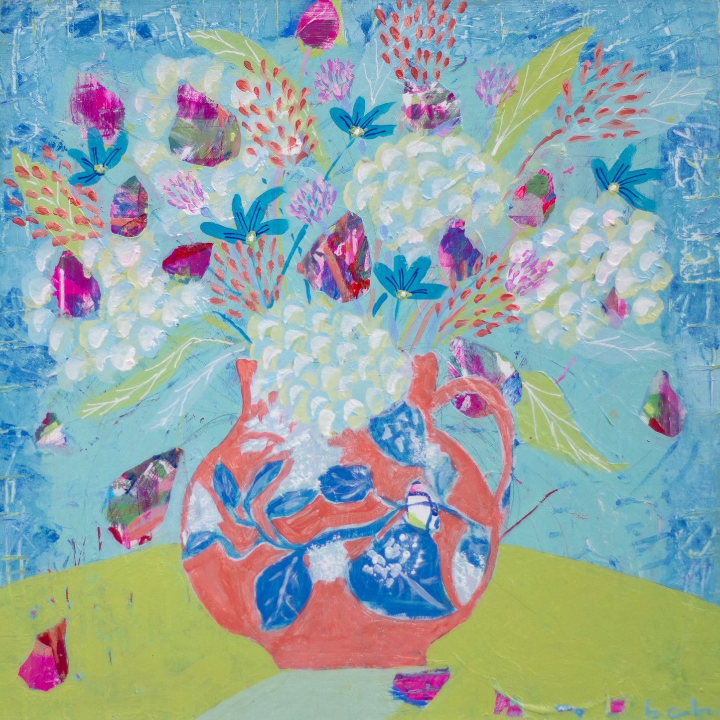 Hydrangeas in an Orange Vase